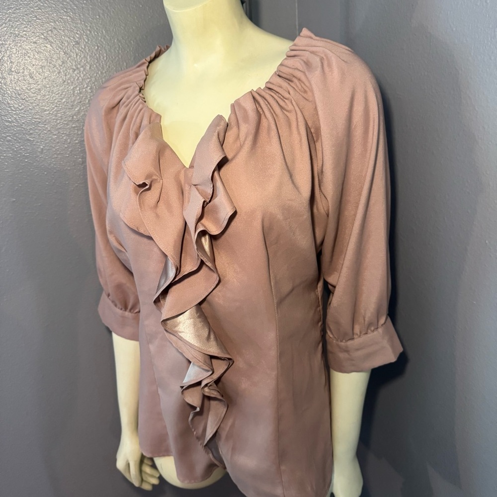 Mikarose Ruffle Front Blouse Tan - Picture 3 of 8